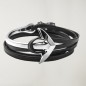 Leather Bracelet Black Curved Anchor