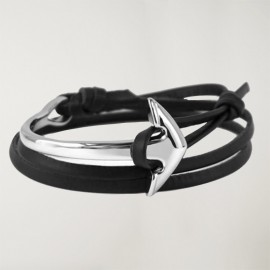 Bracelet en cuir noir Anchor Curvada