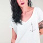 Women T-shirt V-neck White Minimal Anchor