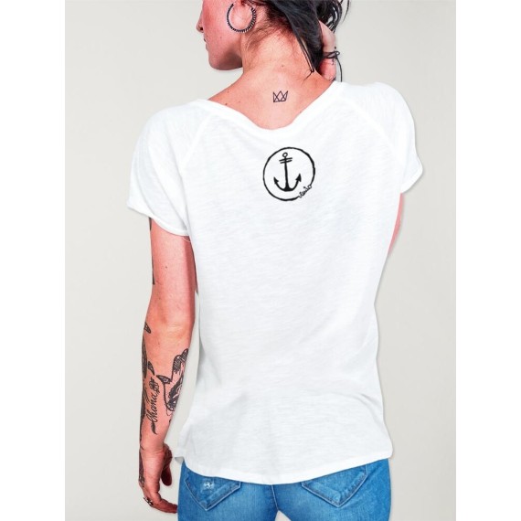 Maglietta con scollo a V Donna Bianca Minimal Anchor