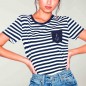 T-shirt Femme Blanc /Bleu Marine Sailor Pocket Anchor
