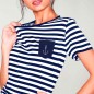 Camiseta de Mujer Blanca / Azul Marino Sailor Pocket Anchor