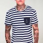 T-shirt Homme Blanc /Bleu Marine Sailor Pocket Anchor