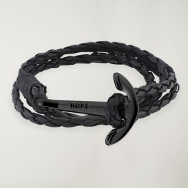 Bracelet Black Leather Anchor Black Hope