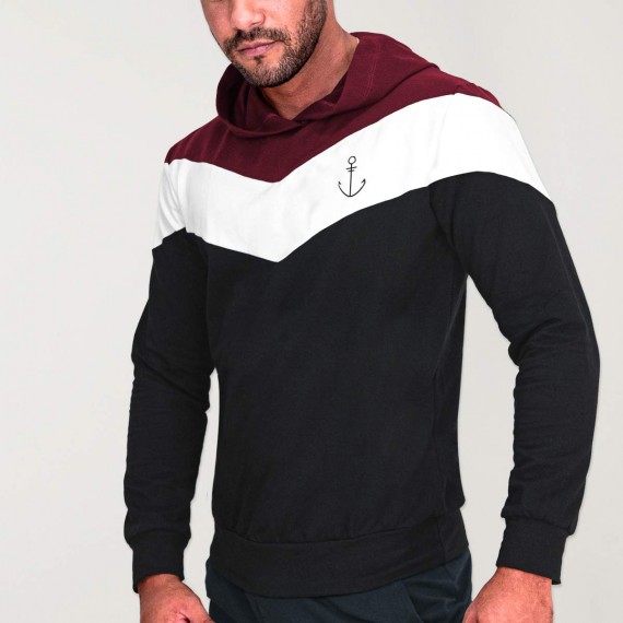 Hoodie Uomo Nero Patch Flash Anchor Simple