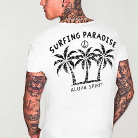 Men T-Shirt Open neck White Aloha
