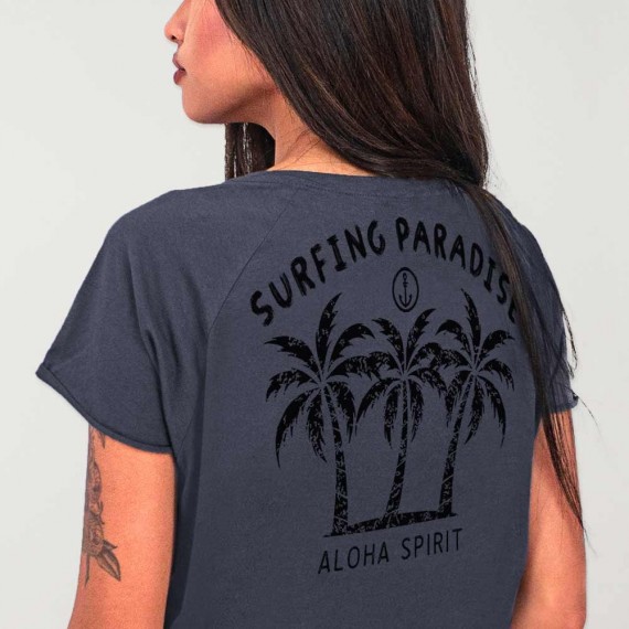 T-shirt à col en V Femme Océan Aloha