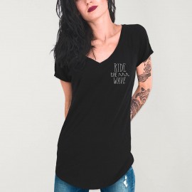T-shirt à col en V Femme Noir Aloha