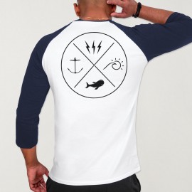 T-shirt à manches 3/4 Homme Blanc/Bleu Marine Baseball Crossed Ideals
