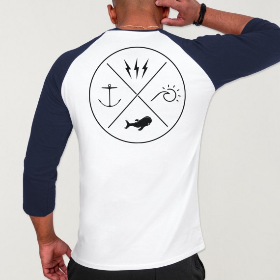 Camiseta con manga 3/4 de Hombre Blanca/Azul Marino Baseball Crossed Ideals