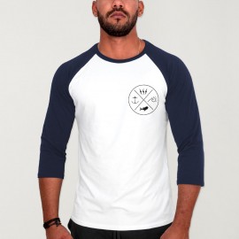 Shirt 3/4 Ärmeln Herren Weiß/Marineblau Baseball Crossed Ideals
