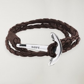 Bracelet Brown Leather Anchor Silver Hope
