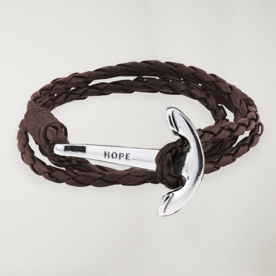Anchor brown leather bracelet 