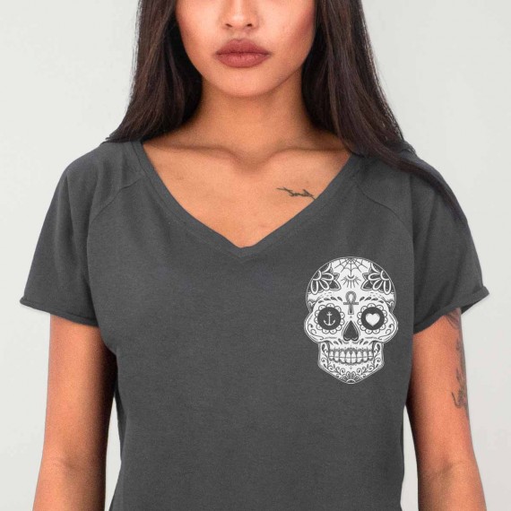 Women T-shirt V-neck Charcoal Oaxaca Soul