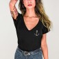 T-shirt à col en V Femme Noir Anker
