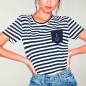 T-shirt Unisex Weiß / Marineblau Sailor Pocket Anchor