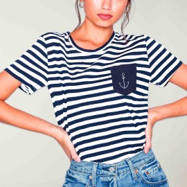 Unisex T-Shirt White / Navy Sailor Pocket Anchor