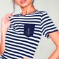Camiseta Unisex Blanca / Azul Marino Sailor Pocket Anchor
