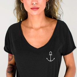 Women T-shirt V-neck Black Anker