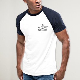 T-Shirt Herren Weiß / Marineblau Baseball Paper Ship