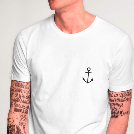 Men T-Shirt White Elegant Anchor