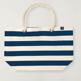 Strandtasche aus Baumwolle Natur / Marineblau