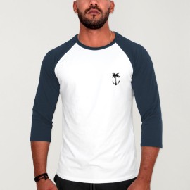 Camiseta con manga 3/4 de Hombre Blanca/Azul Marino Baseball Tropical Anchor