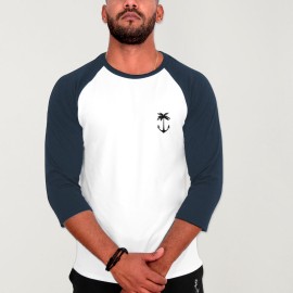 T-shirt à manches 3/4 Homme Blanc/Bleu Marine Baseball Tropical Anchor