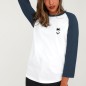Camiseta con manga 3/4 Unisex Blanca/Azul Marino Baseball Tropical Anchor