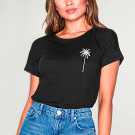 Women T-shirt Black Paradise Palm