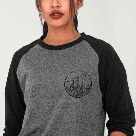 T-shirt à manches 3/4 Femme Gris/Noir Baseball Drifter