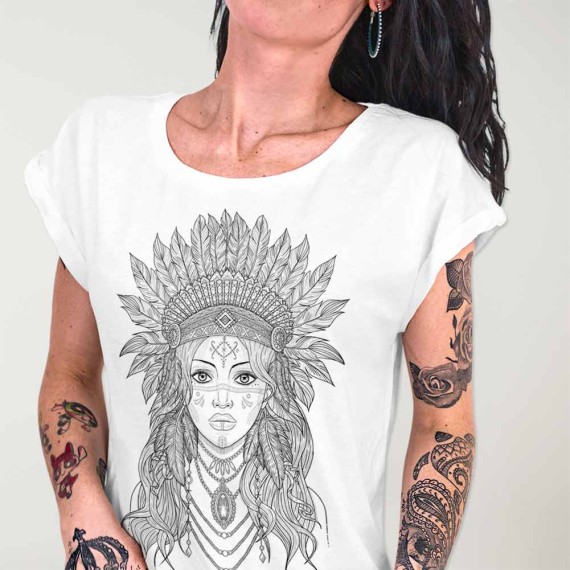 Women T-shirt White Indian Girl