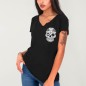 T-shirt à col en V Femme Noir Oaxaca Soul