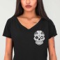 T-shirt mit V-Ausschnitt Damen Schwarz Oaxaca Soul