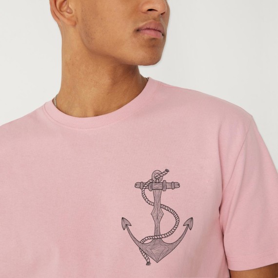 Men T-Shirt Pink Wooden Anchor