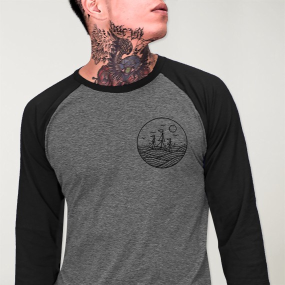 3/4 Sleeve Men T-Shirt Gray/Black Baseball Drifter