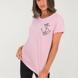 Women T-shirt Pink Wooden Anchor
