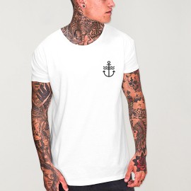 T-shirt Herren mit U-Ausschnitt Weiß Waves Anchor