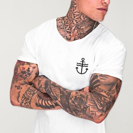 T-shirt Herren mit U-Ausschnitt Weiß Waves Anchor