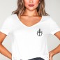 T-shirt à col en V Femme Blanc Waves Anchor