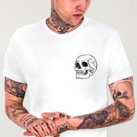 Men T-Shirt White Skull Logo