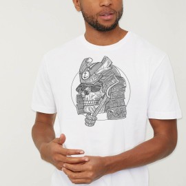 T-shirt Homme Blanc Samurai Skull