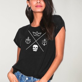 T-shirt Femme Noir Line Cross