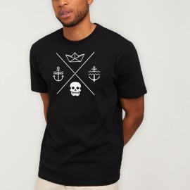 T-shirt Homme Noir Line Cross