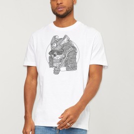 T-shirt Homme Blanc Samurai Skull