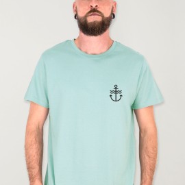 Men T-Shirt Washed Blue Waves Anchor
