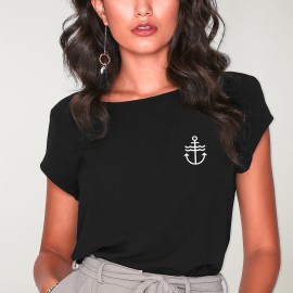 Women T-shirt Black Waves Anchor