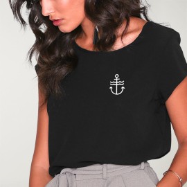 T-shirt Femme Noir Waves Anchor
