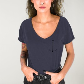 T-shirt à col en V Femme Océan Minimal Anchor