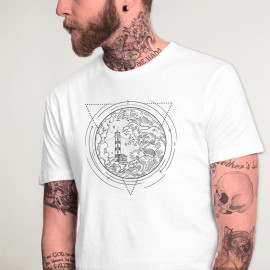 Men T-Shirt White Geometric Lighthouse